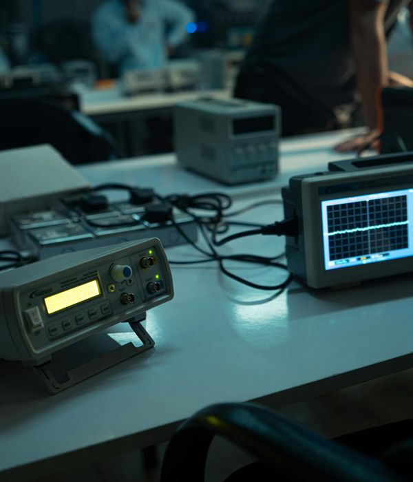 Professional engineers analyzing electrical distribution systems on digital displays